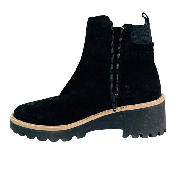 Santorini Size 7 NEW Black Suede Chunky Lug‑Sole Ankle Boots w/ Side Zip - Picture 5 of 9